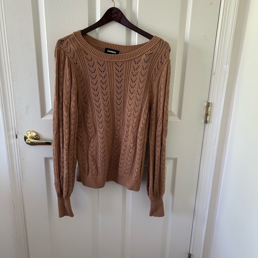 Express Women’s Camel Open-Knit Crewneck Sweater - Size M